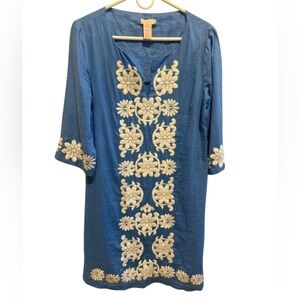 Collette by Collette Dinnigan Blue White Mystical Vine Embroidery Dress Sz M
